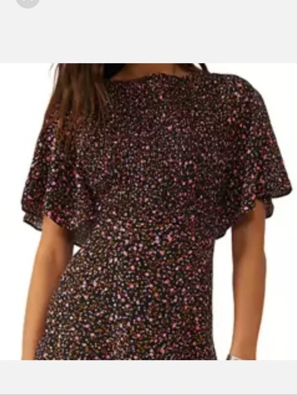 Free People Black Floral Smocked Flutter Sleeve Dress EUC